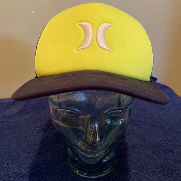 Hurley Men's Black Lime Green Snap Back Adjustable Mesh Back Baseball Hat - Picture 2 of 8